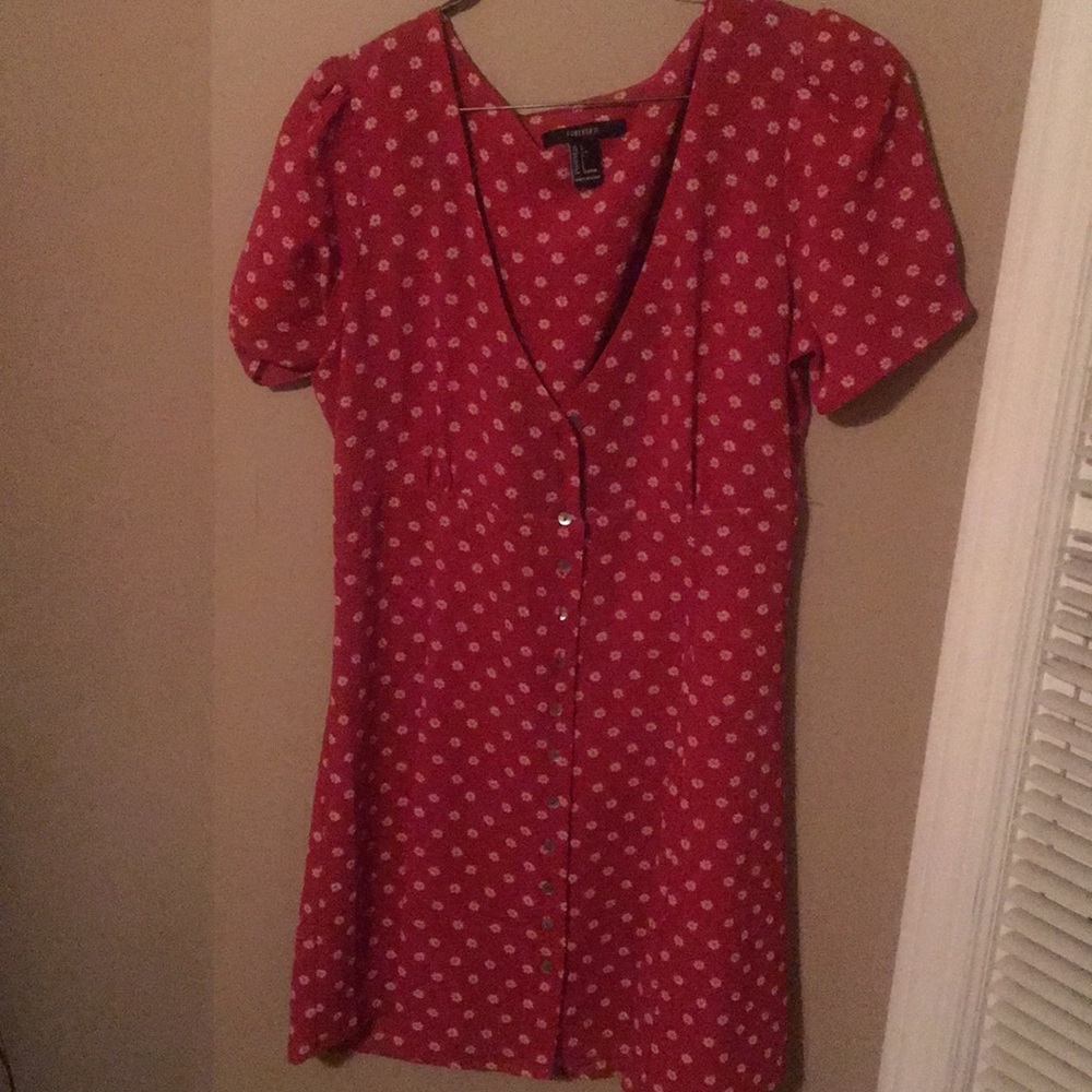 Red floral mini dress